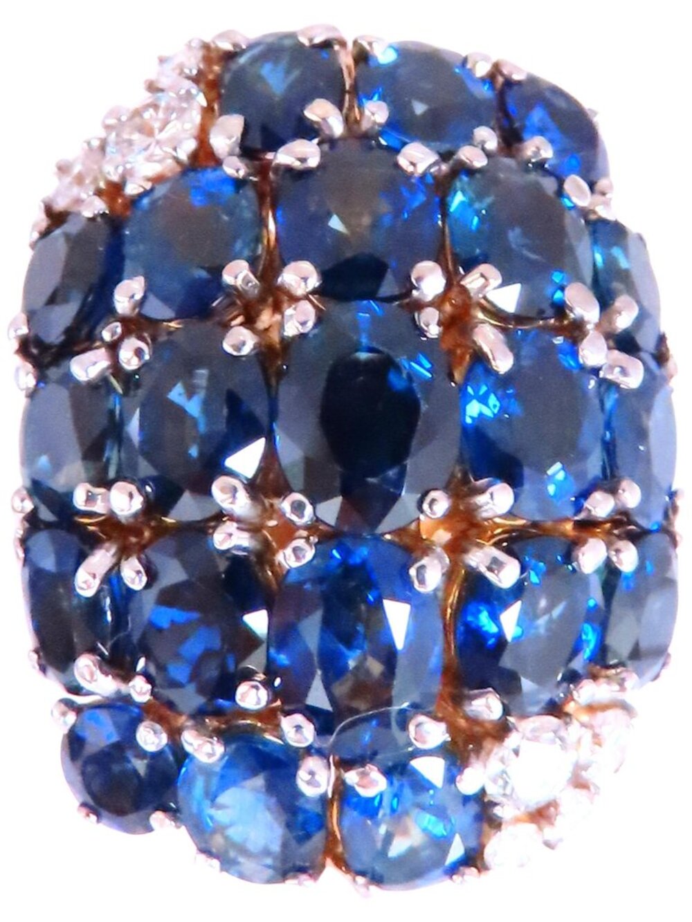 Natural Sapphire Diamonds Cluster Dome Ring Vintage Revisit Prime 14Kt 12438*